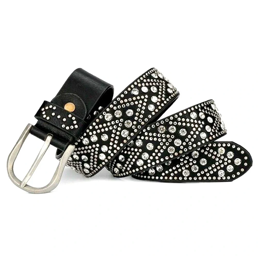 Nomad Creek Rivet Rhinestone Black Leather Studded Chevon Punk‎ Y2K Goth Sz L